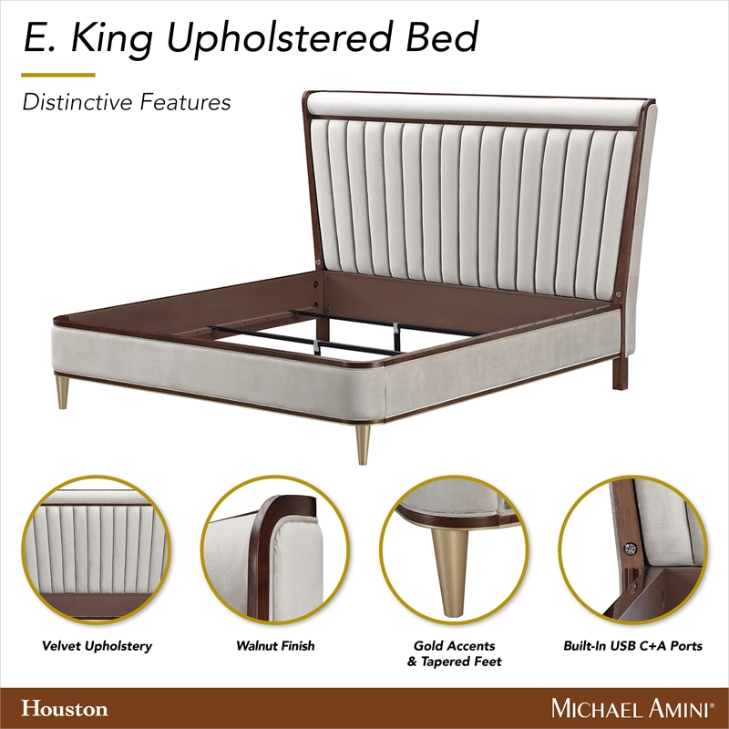 houston eastern king channel tufted panel bed - porcini/walnut