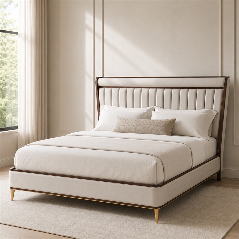 houston eastern king channel tufted panel bed - porcini/walnut