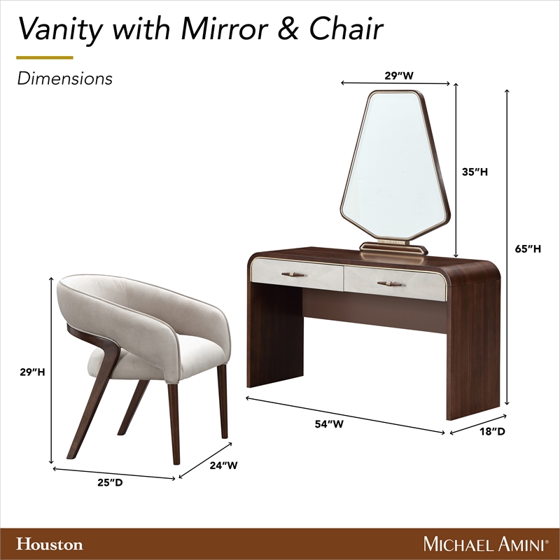 Houston Vanity with Mirror & Chair - Walnut
