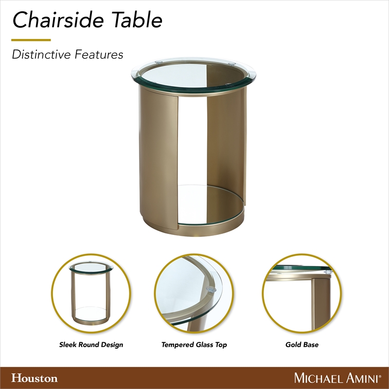 Houston Round Chairside Table - Brushed Gold