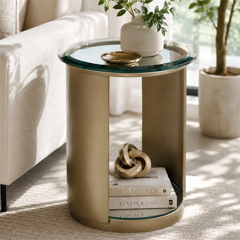 Houston Round Chairside Table - Brushed Gold