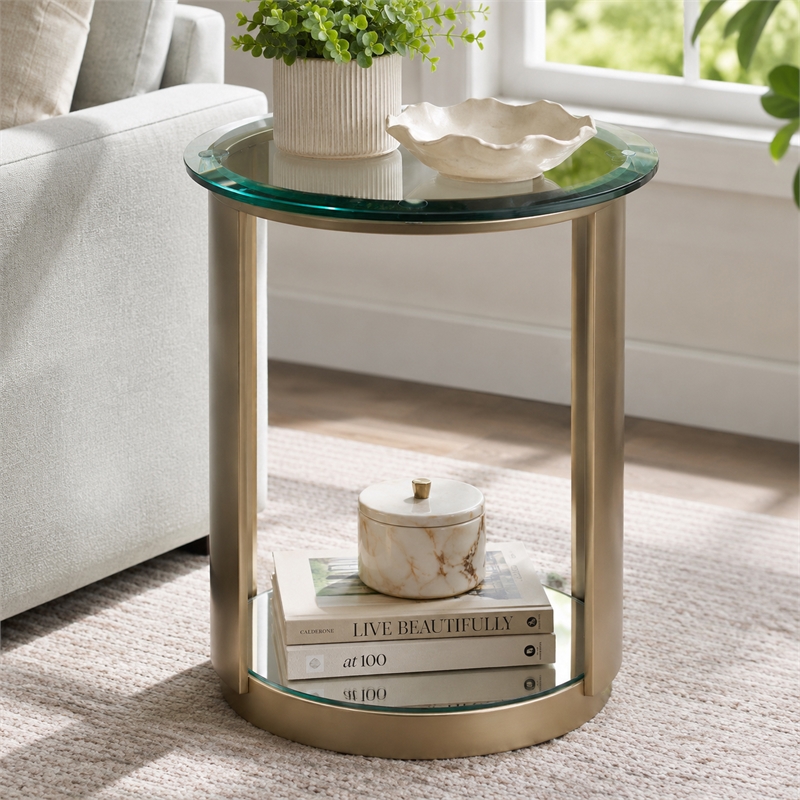 Houston Round Chairside Table - Brushed Gold