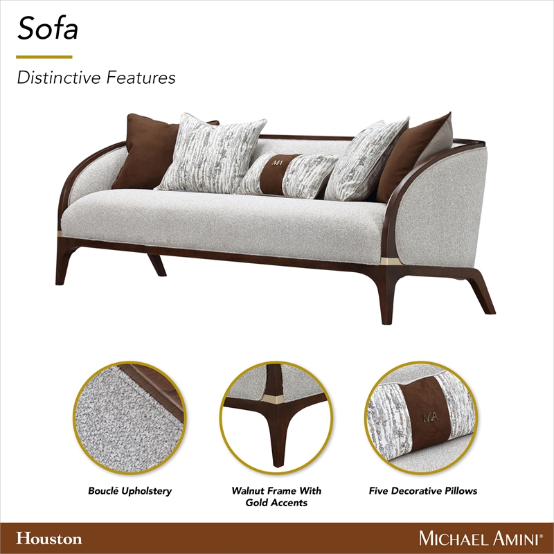 Houston Boucle Sofa - Pebble/Walnut