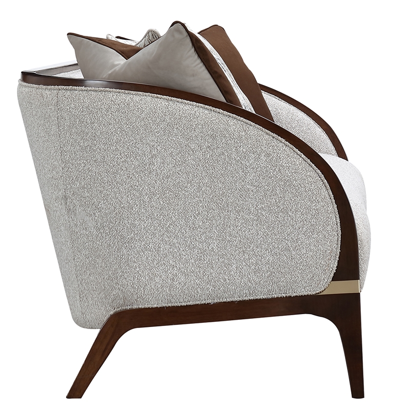 Houston Boucle Sofa - Pebble/Walnut