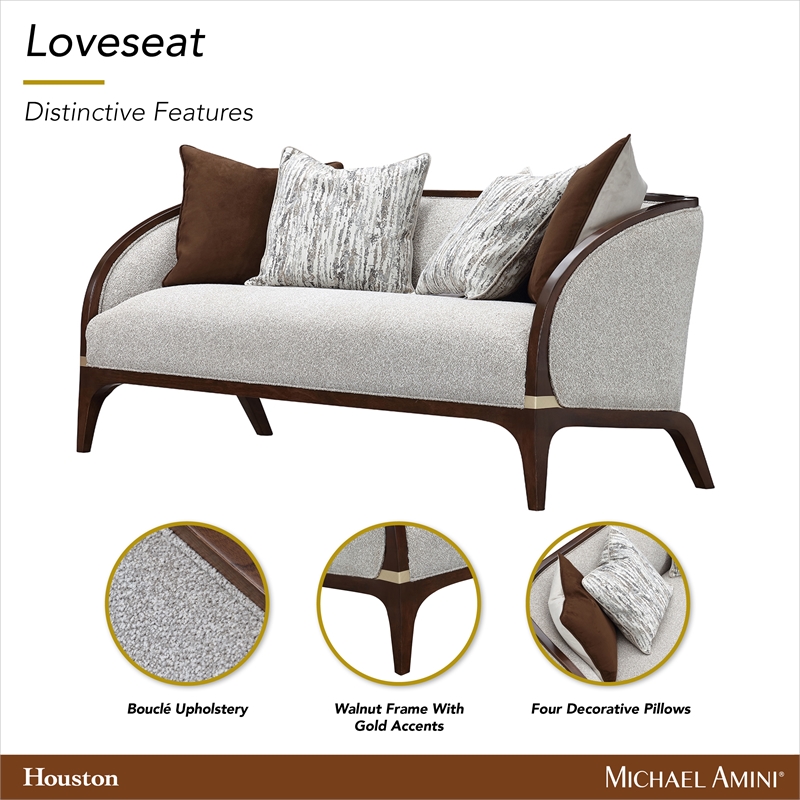 Houston Boucle Loveseat - Pebble/Walnut