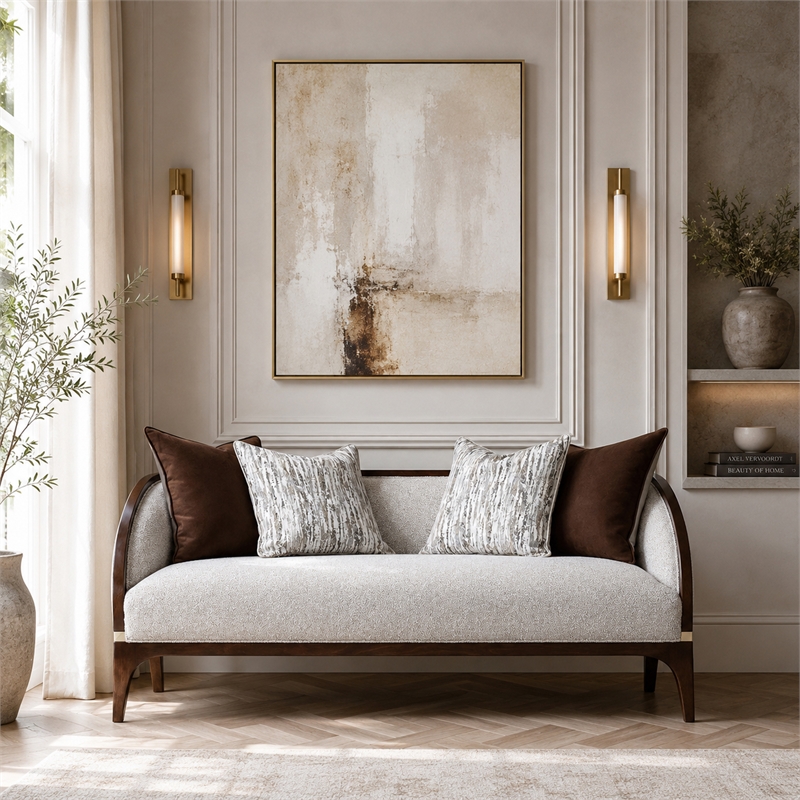 Houston Boucle Loveseat - Pebble/Walnut