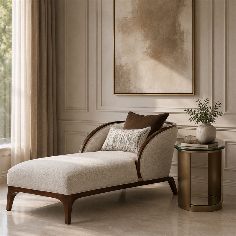 Houston Boucle Chaise - Pebble/Walnut