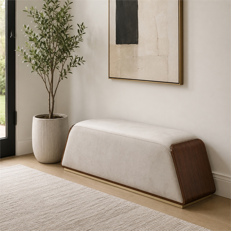 Houston Velvet Accent Bench - Porcini/Walnut