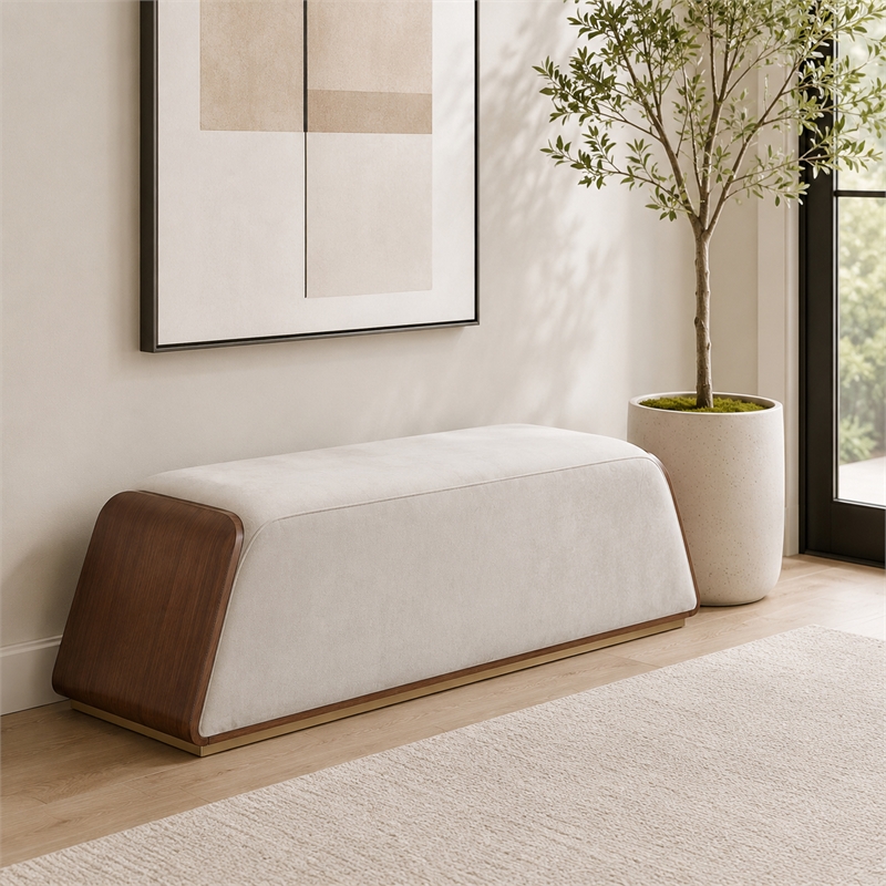 Houston Velvet Accent Bench - Porcini/Walnut