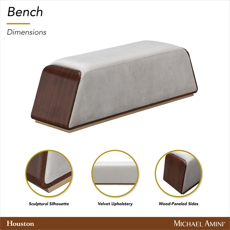 Houston Velvet Accent Bench - Porcini/Walnut