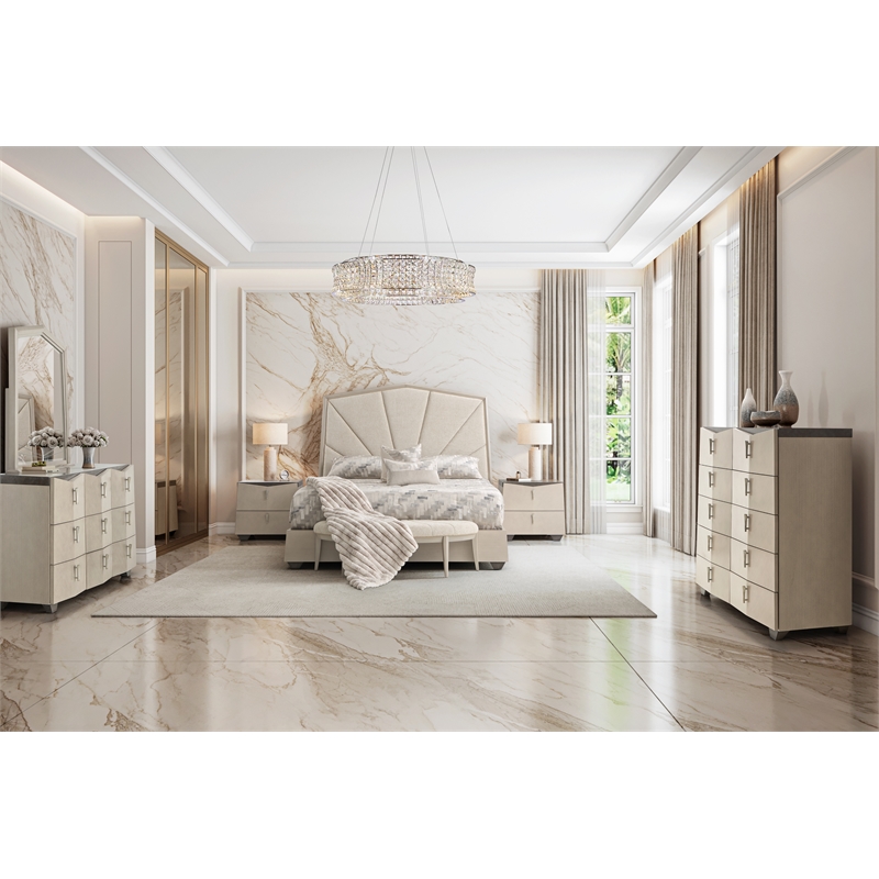 Fantosini King Chenille Panel Bed - Cappuccino/Silver Mist