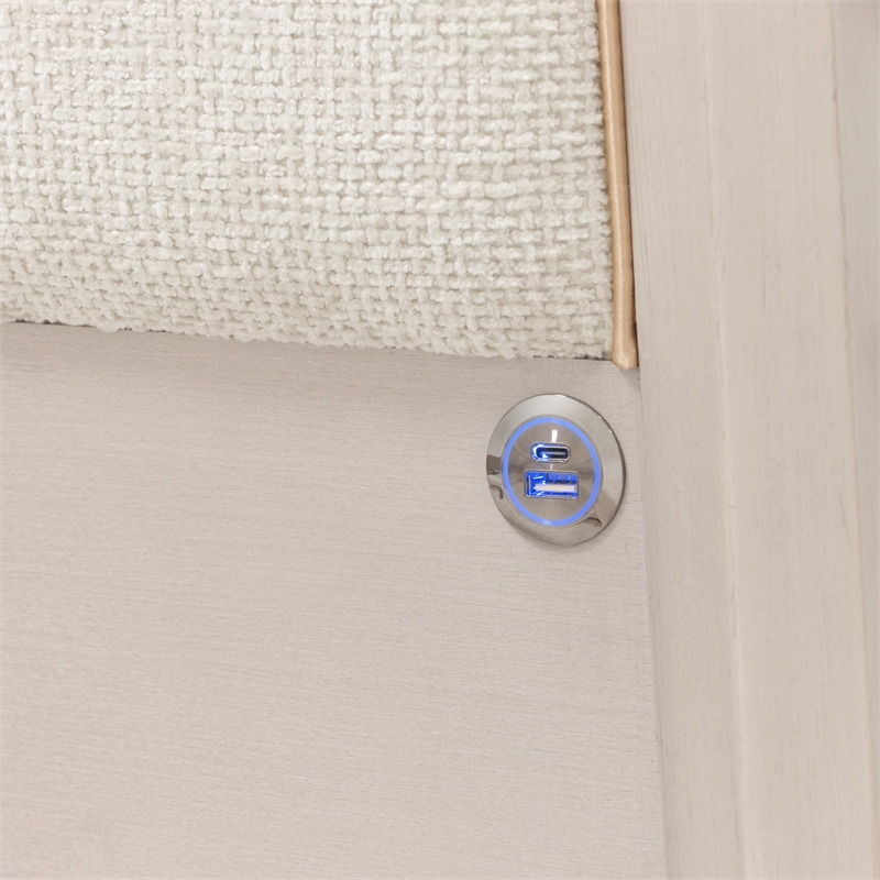 Fantosini King Chenille Panel Bed - Cappuccino/Silver Mist