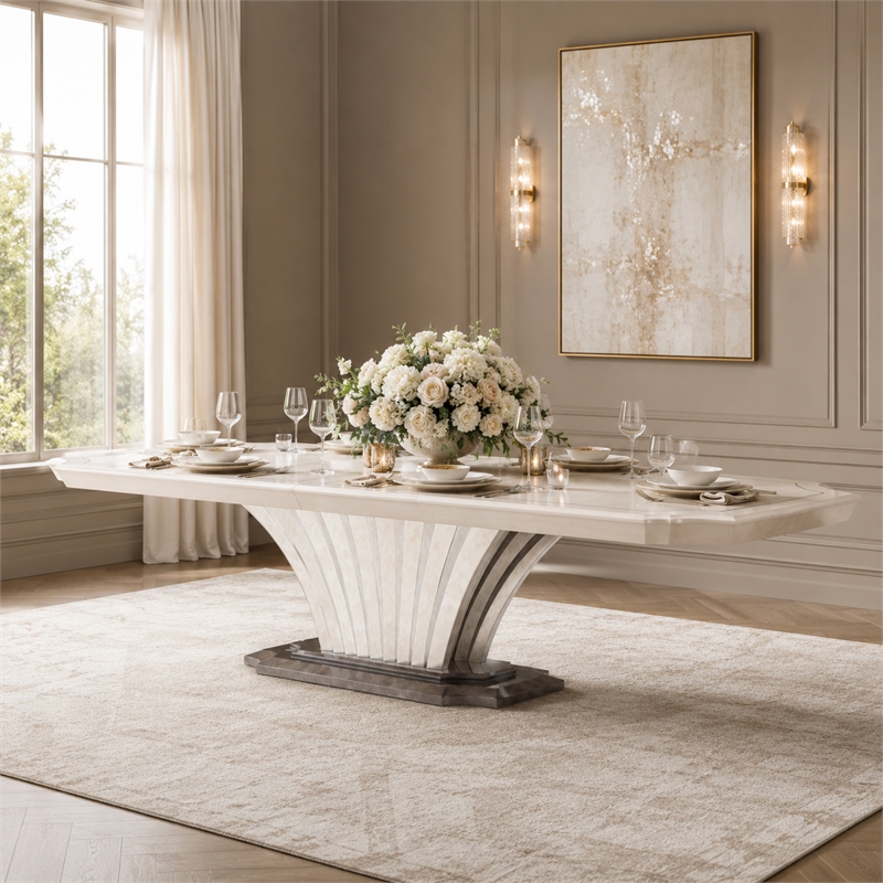 Fantosini Pedestal Dining Table - Silver Mist