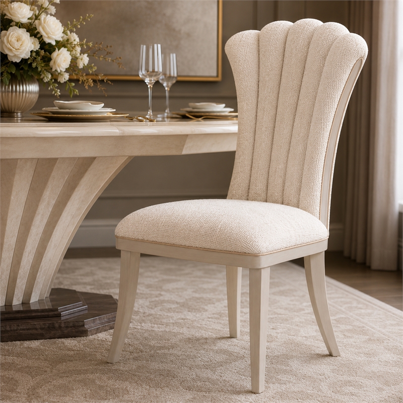 Fantosini Chenille Dining Side Chair - Set of 2- Cappuccino/Silver Mist