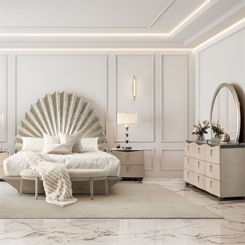 Fantosini Dresser with Round Mirror - Silver Mist