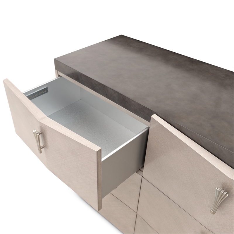 Fantosini Dresser with Round Mirror - Silver Mist