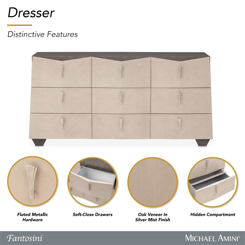 Fantosini 9-Drawer Dresser - Silver Mist