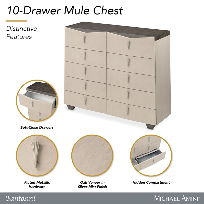 Fantosini 10-Drawer Mule Chest - Silver Mist