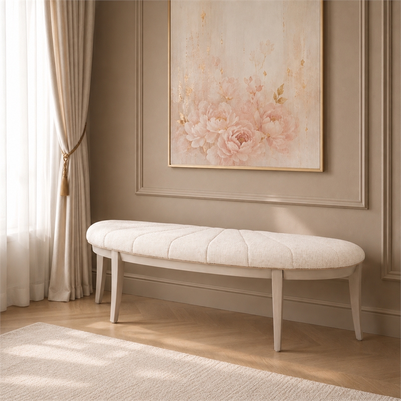 Fantosini Chenille Accent Bench - Cappuccino/Silver Mist