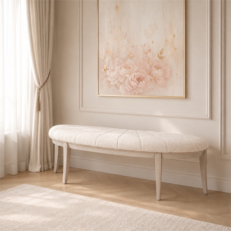 Fantosini Chenille Accent Bench - Cappuccino/Silver Mist
