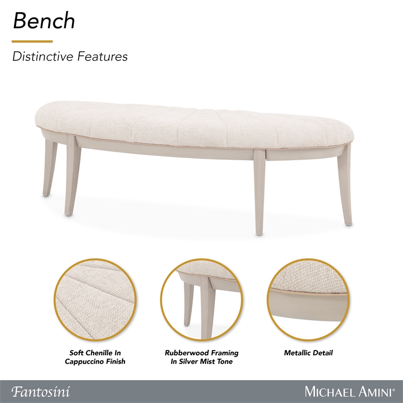 Fantosini Chenille Accent Bench - Cappuccino/Silver Mist