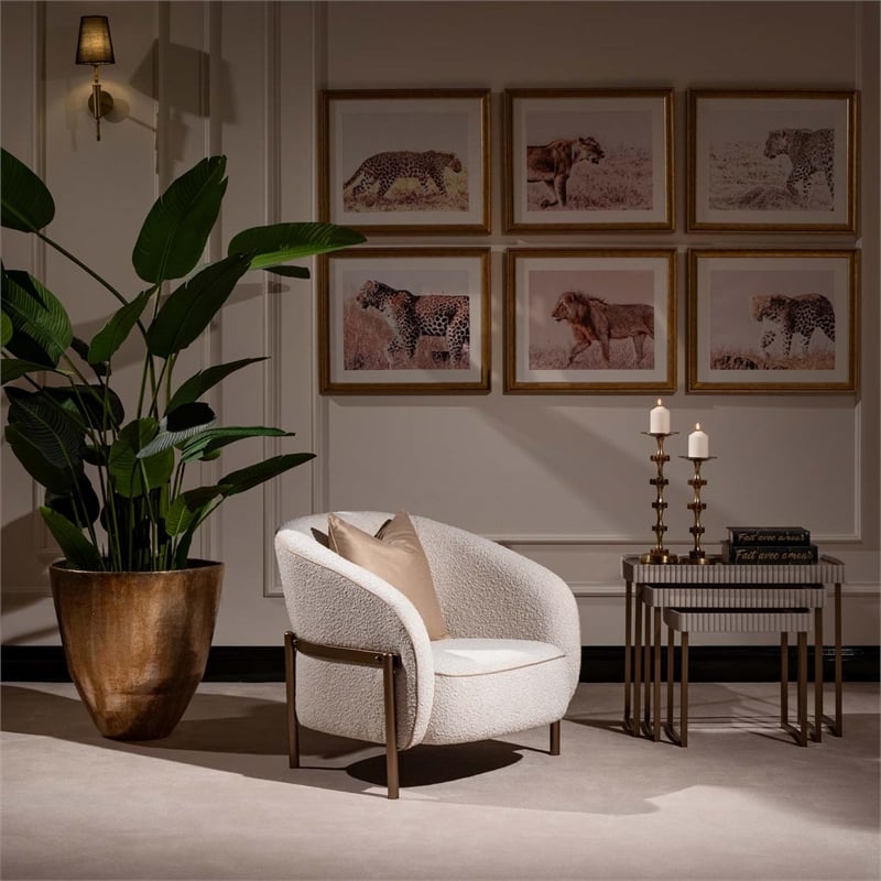 Lisbon Boucle Accent Chair - Oyster/Matte Bronze