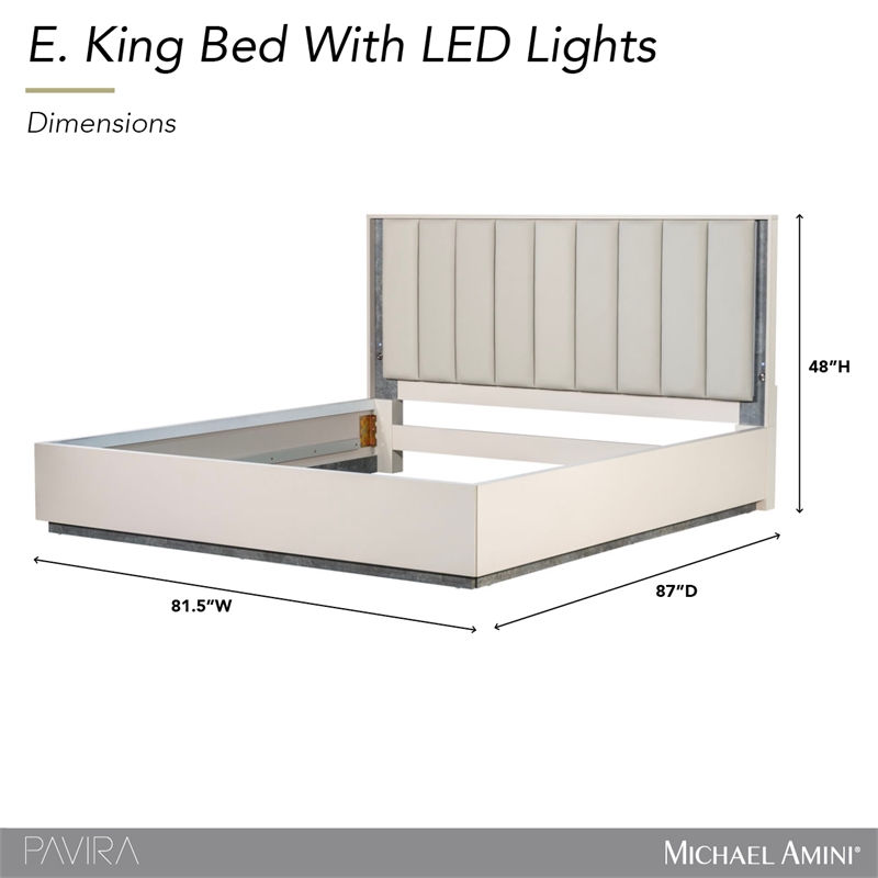 Pavira Eastern King Bed with LED Lights - Stone