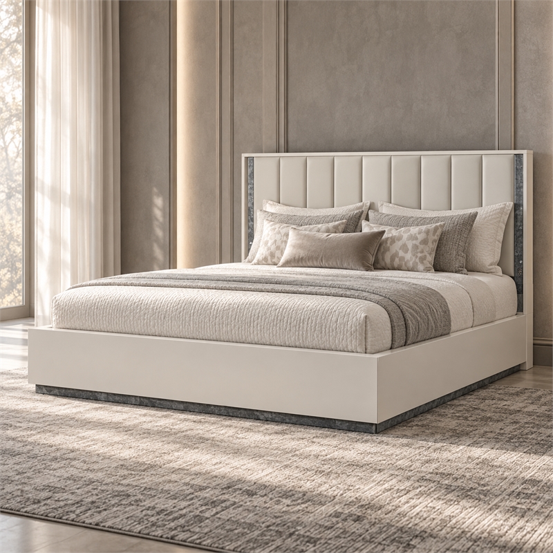 Pavira Eastern King Bed with LED Lights - Stone