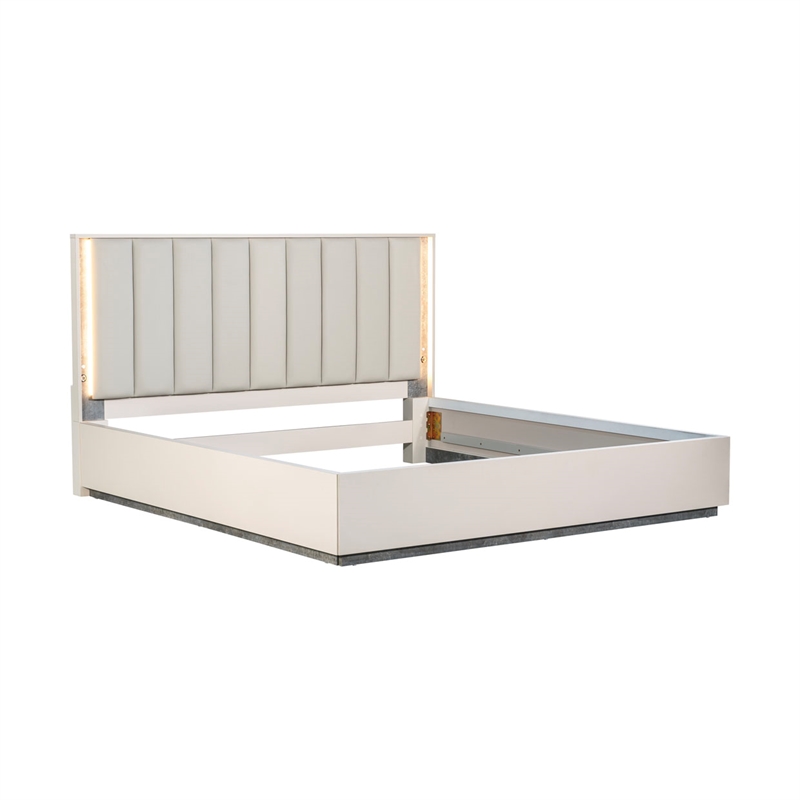 Pavira Eastern King Bed with LED Lights - Stone