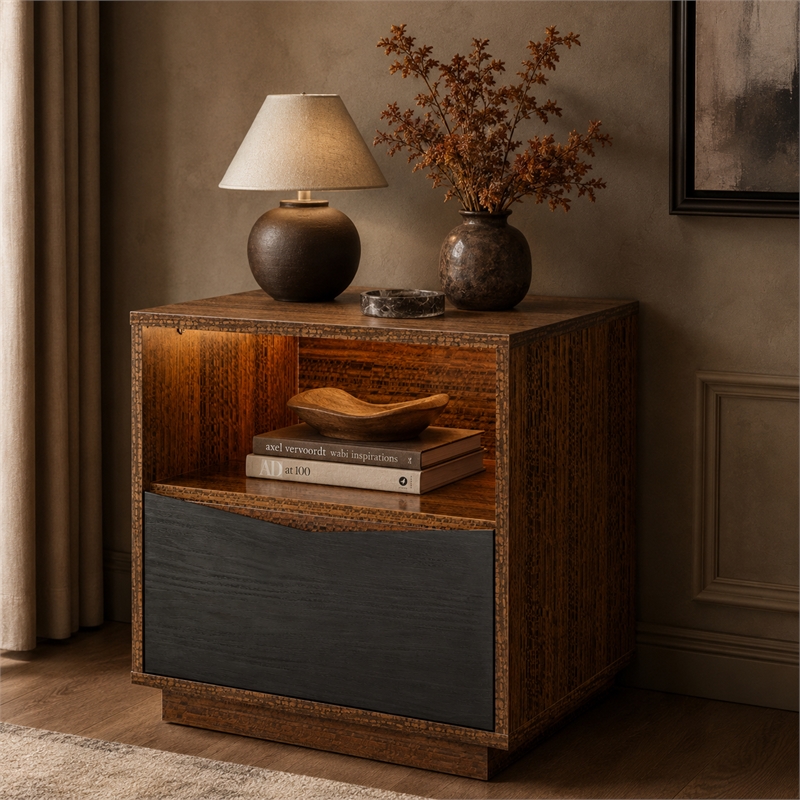 Kayner 1-Drawer Nightstand with LED Lights - Charcoal