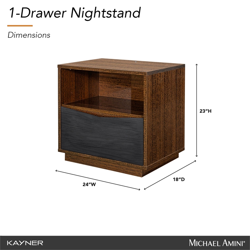 Kayner 1-Drawer Nightstand with LED Lights - Charcoal