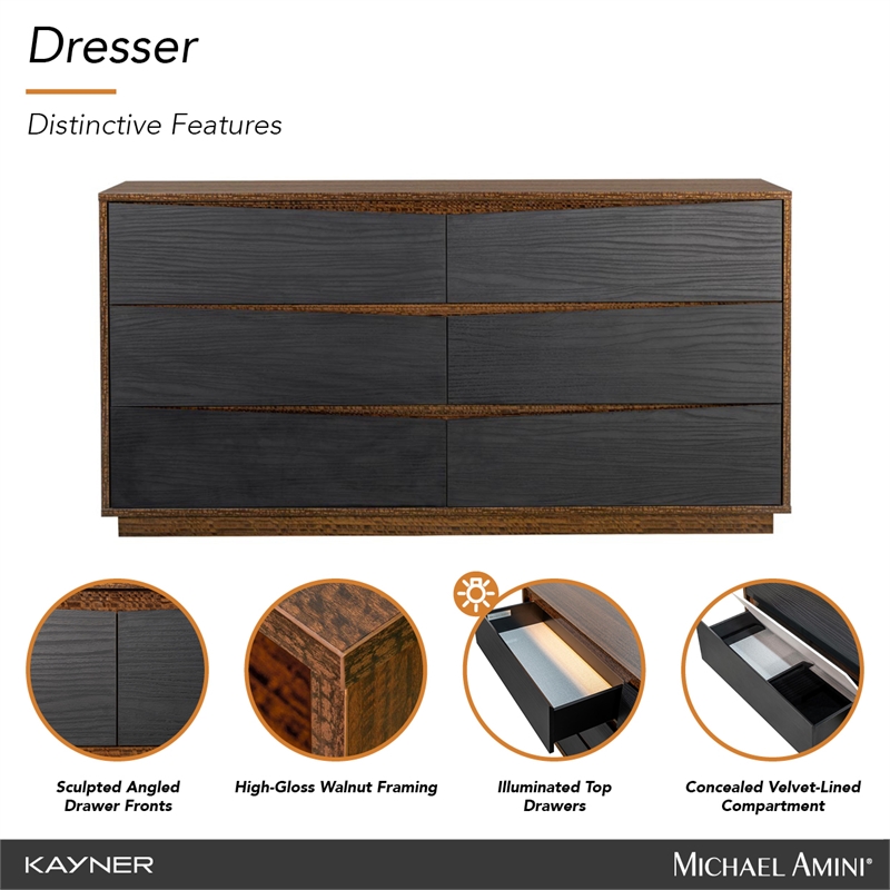 Kayner 6-Drawer Dresser - Charcoal
