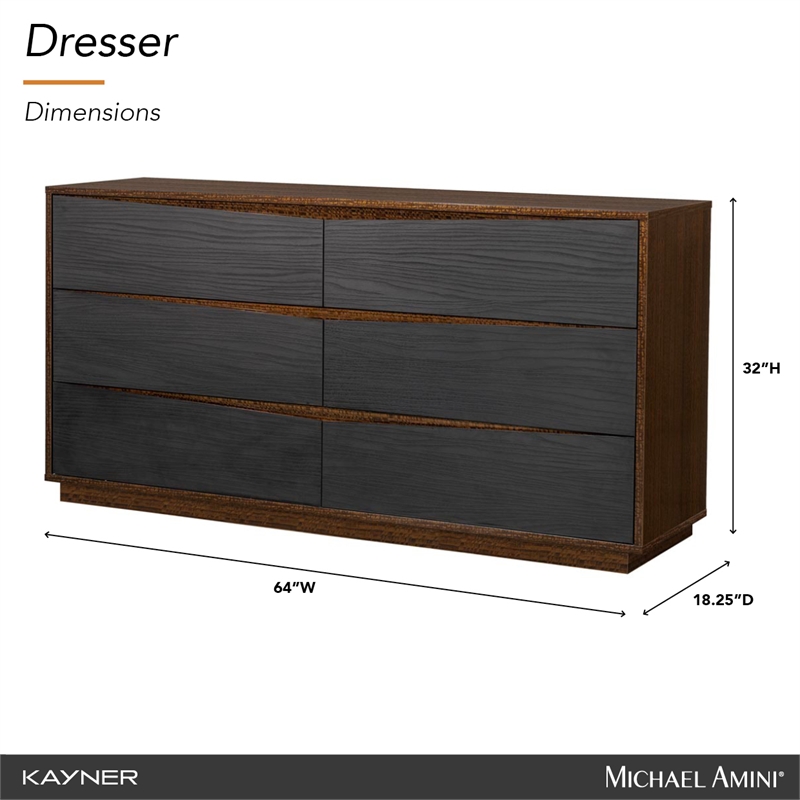 Kayner 6-Drawer Dresser - Charcoal