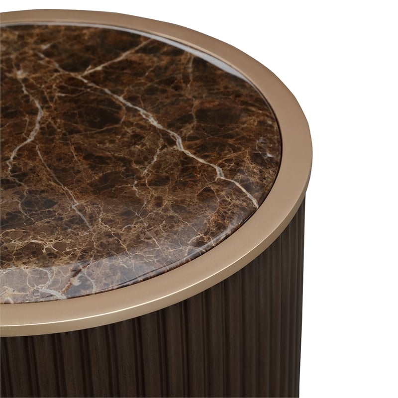 West Kensington Reeded Round Chairside Table - Medium Espresso