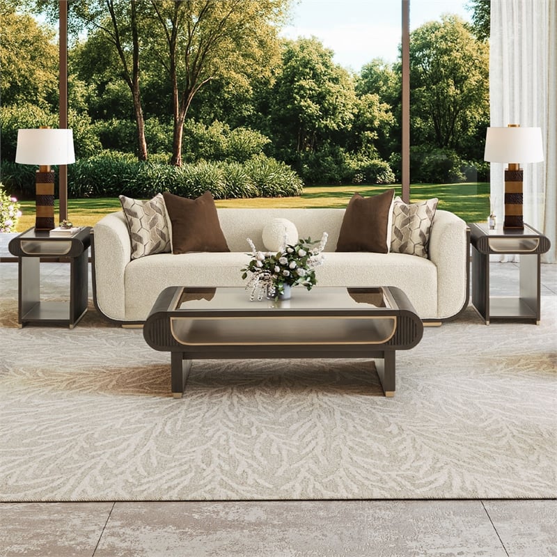 West Kensington Boucle Sofa - Buff/Medium Espresso