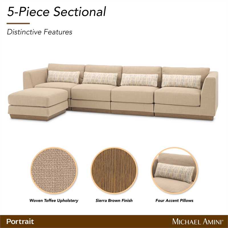 Portrait 5-Piece Modular Sectional - Toffee/Sienna Brown