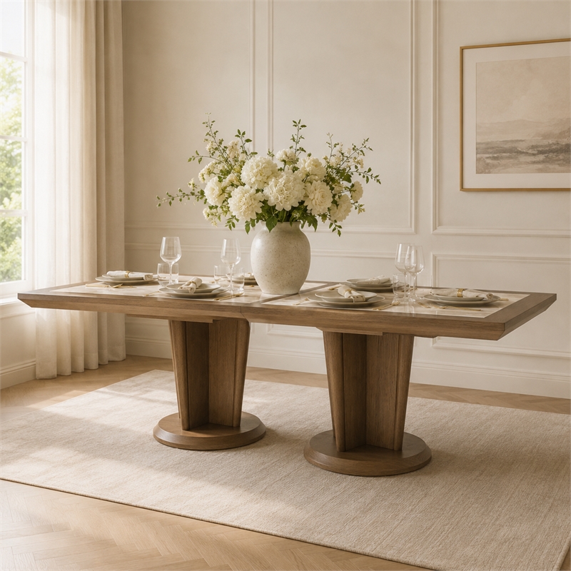 Portrait Wide Rectangular Dining Table - Sienna Brown