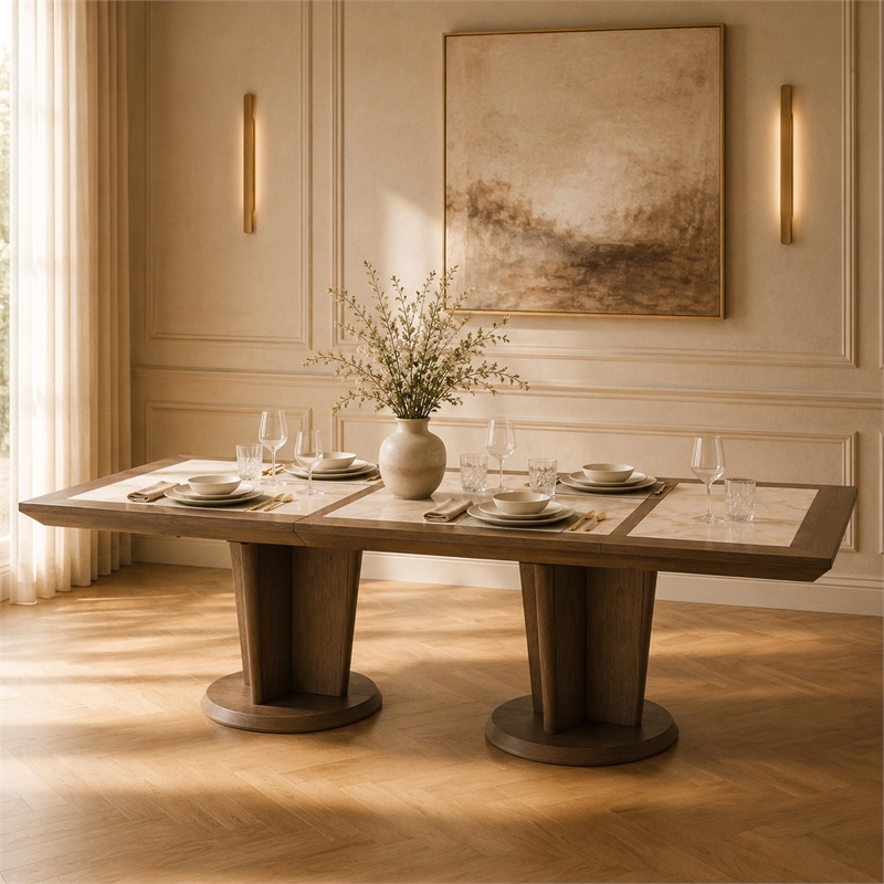Portrait Wide Rectangular Dining Table - Sienna Brown