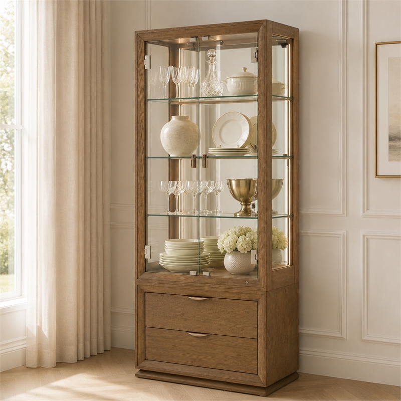 Portrait Display Cabinet with LED Lighting - Sienna Brown