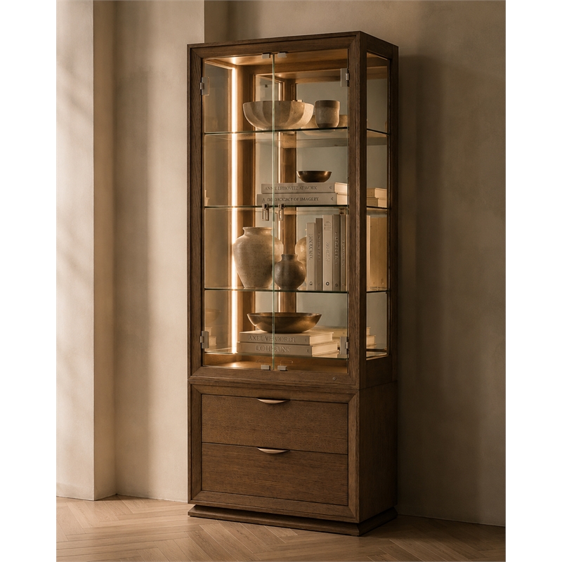 Portrait Display Cabinet with LED Lighting - Sienna Brown