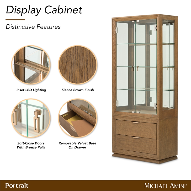 Portrait Display Cabinet with LED Lighting - Sienna Brown