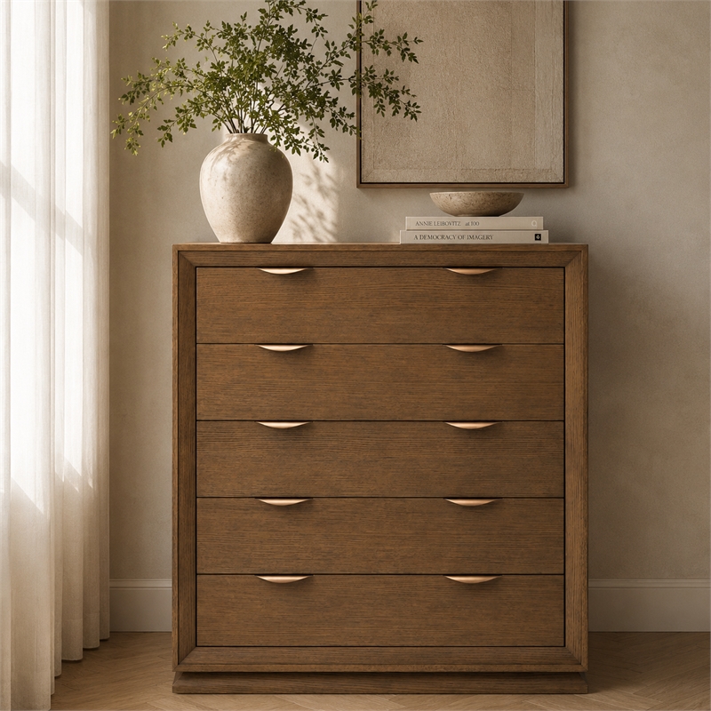 Portrait 5-Drawer Chest with LED Lights - Sienna Brown
