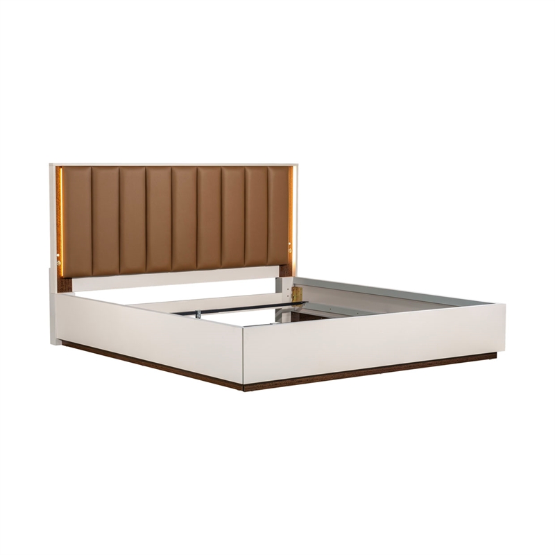 Pavira Eastern King Bed with LED Lights - Walnut