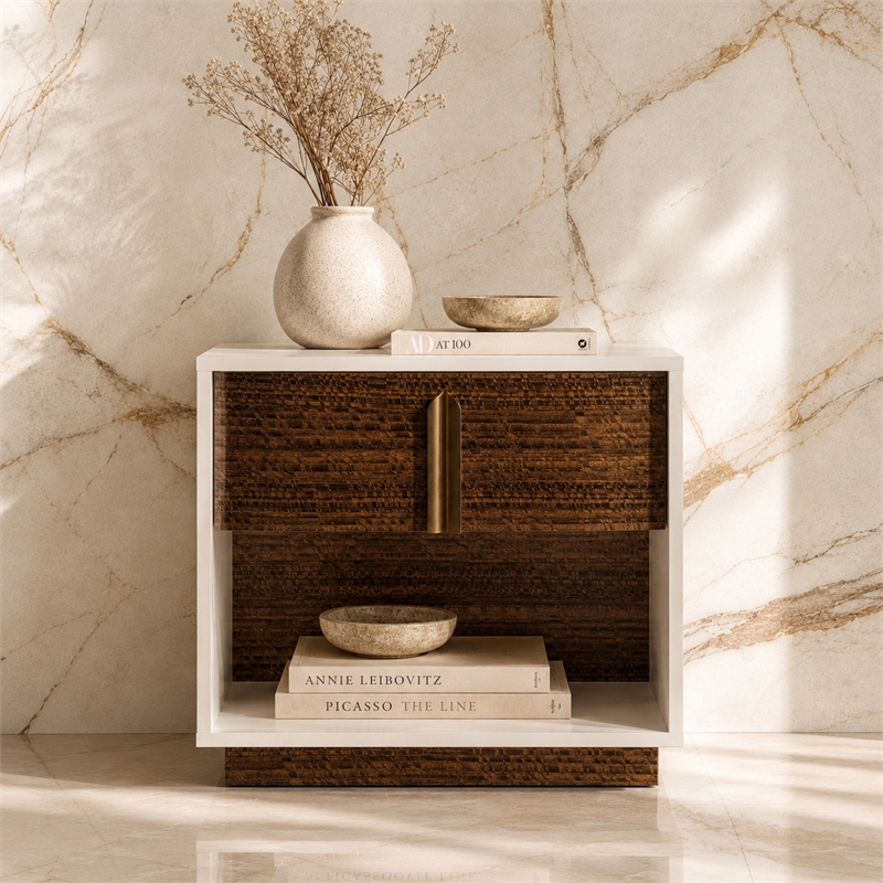 Pavira 1-Drawer Nightstand with LED Lights - Walnut