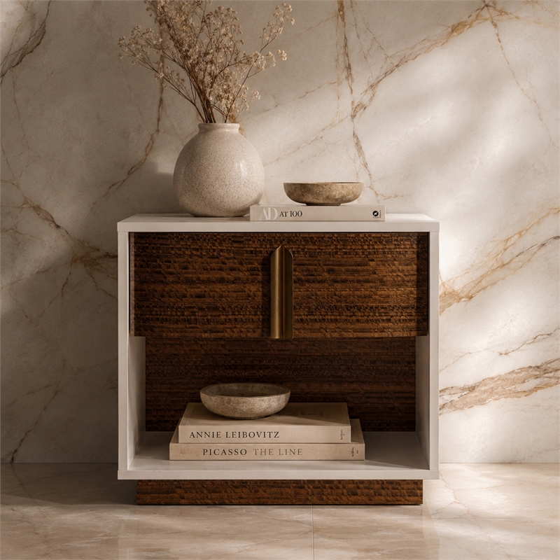Pavira 1-Drawer Nightstand with LED Lights - Walnut