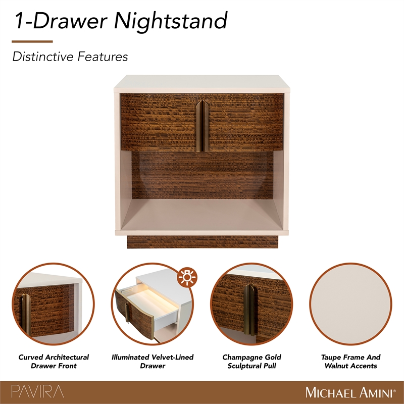 Pavira 1-Drawer Nightstand with LED Lights - Walnut