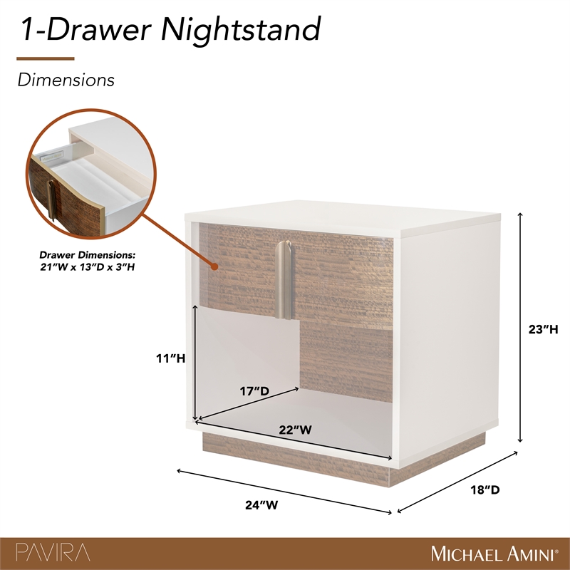 Pavira 1-Drawer Nightstand with LED Lights - Walnut