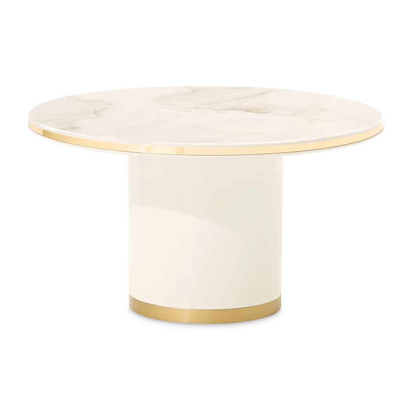 Gineverra Round Cocktail Table - Ivory/Gold