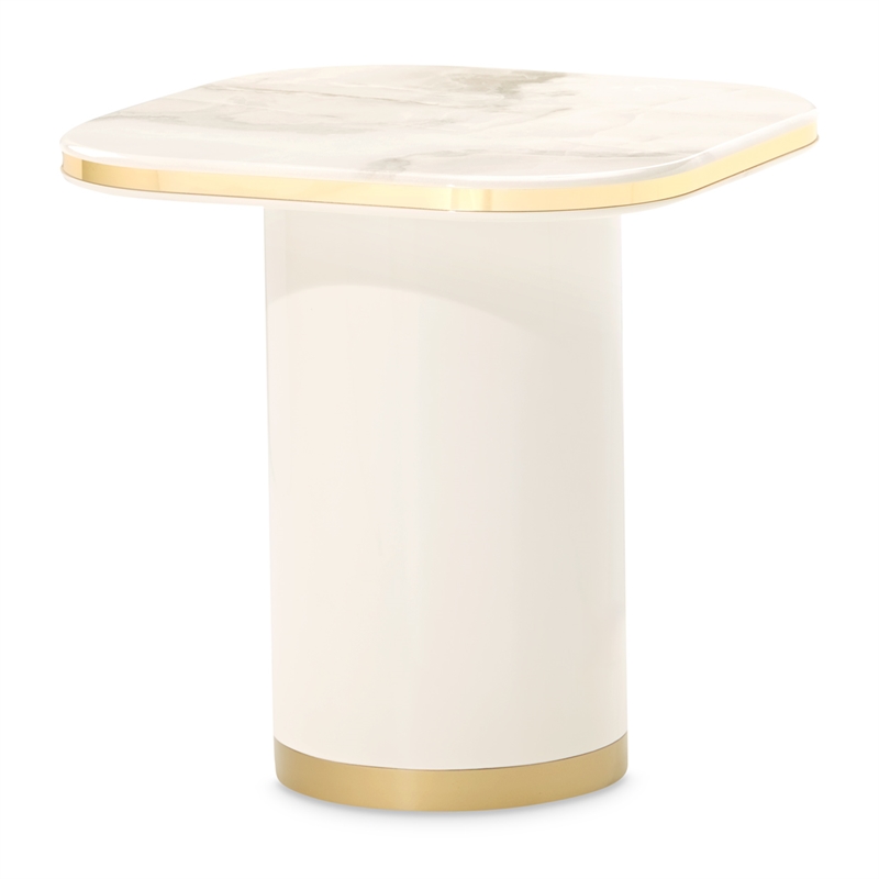 Gineverra Square End Table - Ivory/Gold