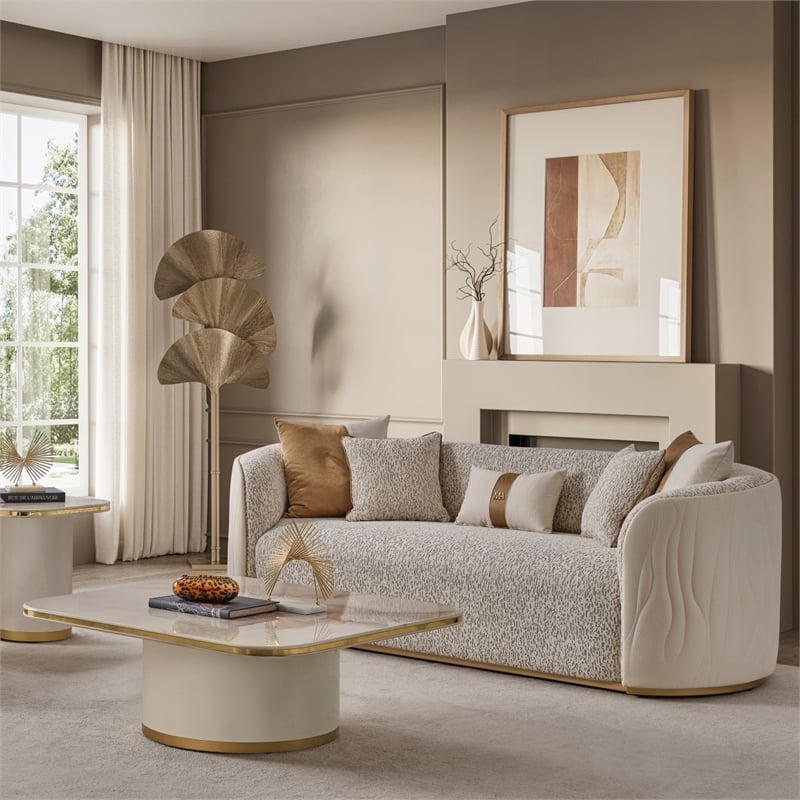 Gineverra Boucle 3-Seater Sofa - Biscotti/Ivory Gold
